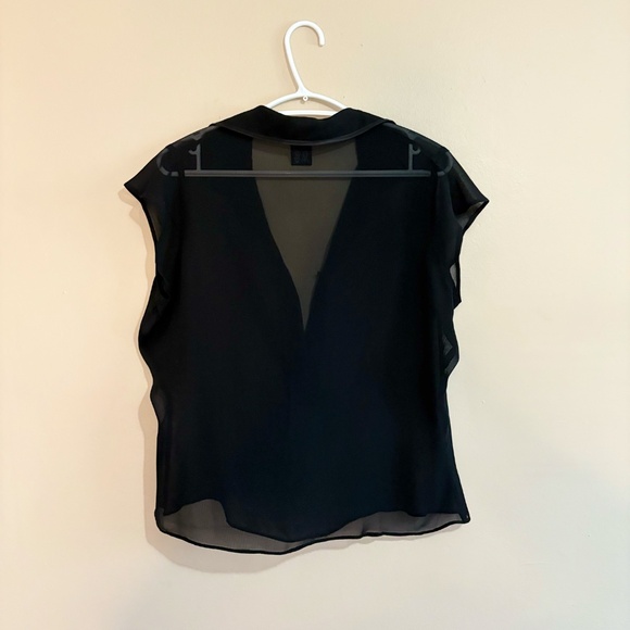 Vintage Y2K Mossimo Sheer Black Cap Sleeve Blouse Black Satin Trim - Picture 5 of 12